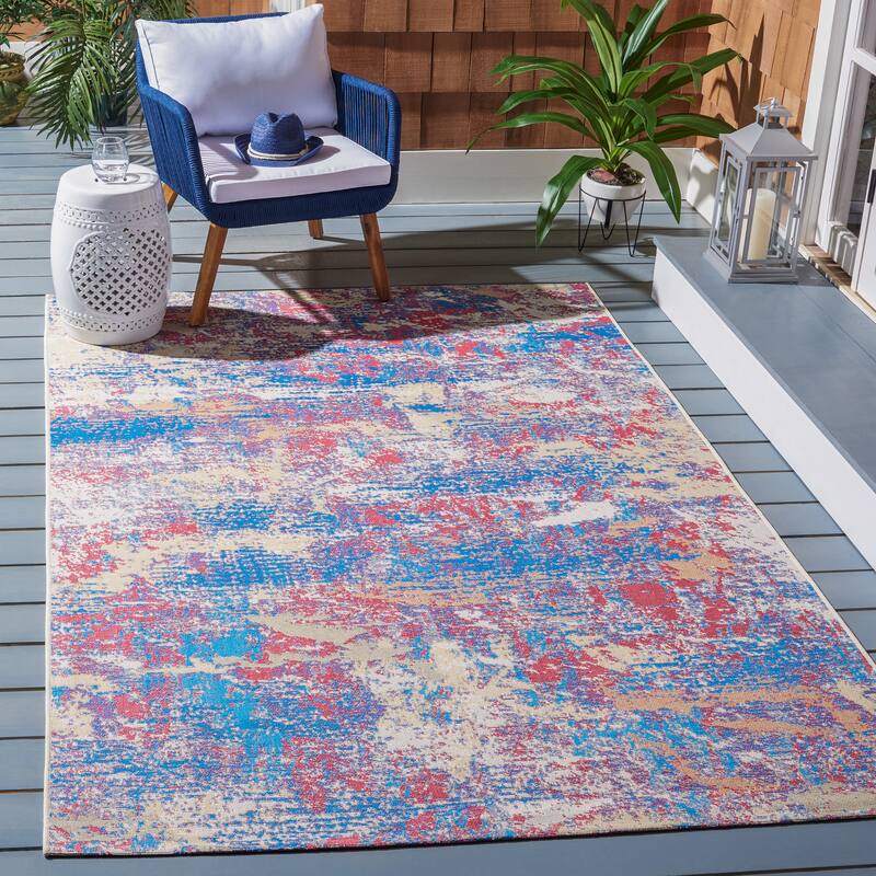 SAFAVIEH Summer Zaiga Boho Indoor/ Outdoor Waterproof Patio Backyard Rug - 6'6" x 9'4" - Blue/Red