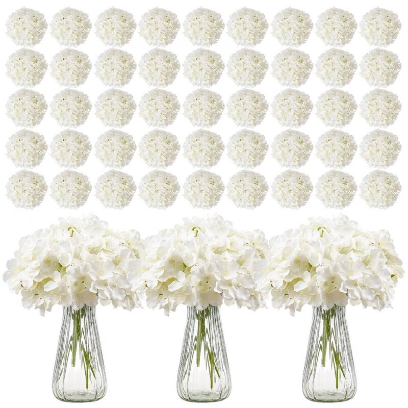 White Silk Hydrangea Artificial Flowers Set Realistic Layered Bloom Flexible Stems - 305 PC
