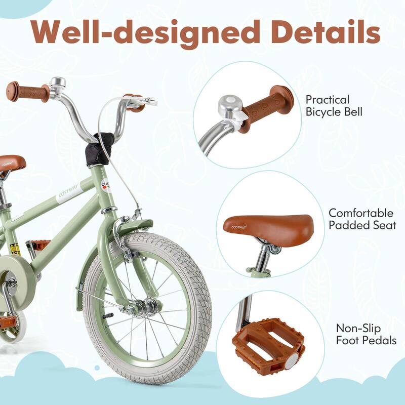 Costway 14" Kids Bike with Adjustable Saddle Handlebar Removable