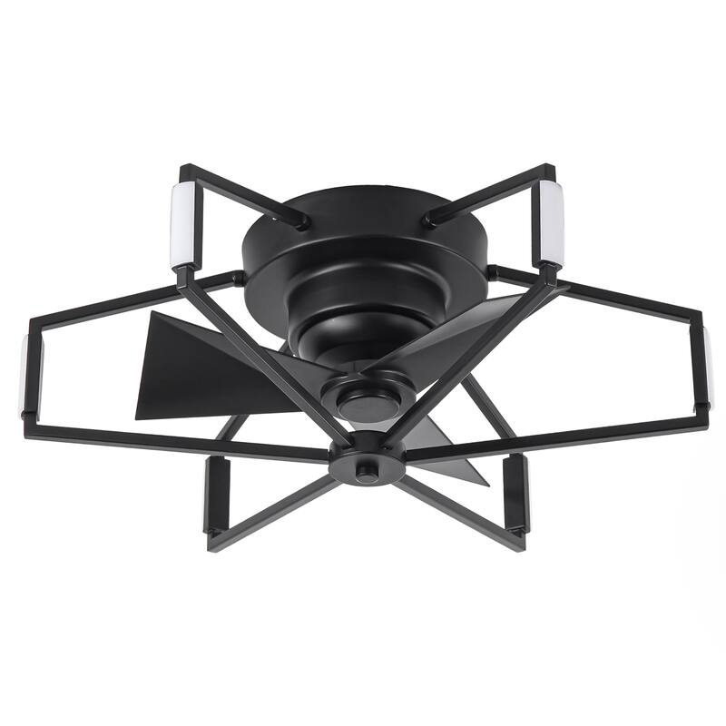 21" Modern Black Unique Low Profile Caged Ceiling Fan with Light and Remote