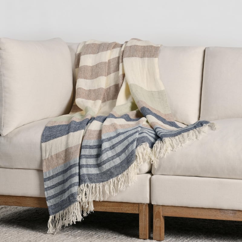 Villa by Classic Home Crawford 100% Belgian Linen 50x70 Throw Blanket - Multicolor Yellow