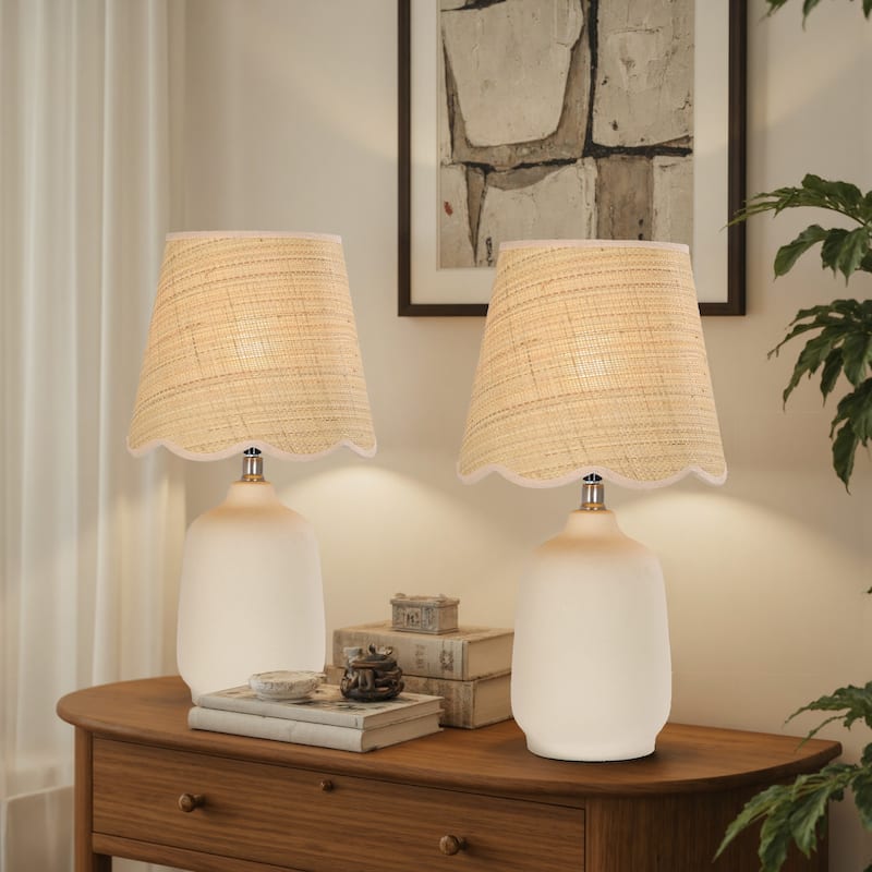 18.9" Ceramic LED Table Lamp, Living Room Lamps For End Tables - Cream-Set of 2