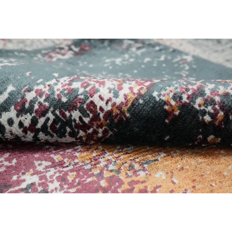 Hand Knotted Oriental Viscose Silk Carpet Modern Pictorial Multi-Colored Abstract Area Rug - 7' 11'' X 5' 8''