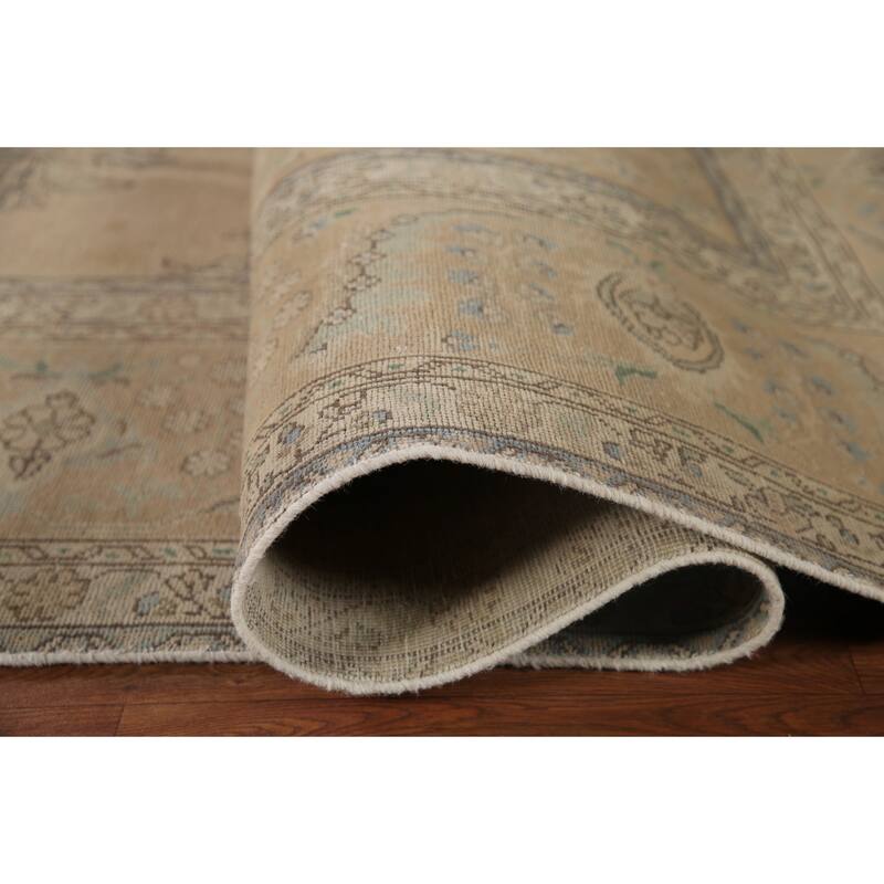 Brown Tabriz Persian Antique Area Rug Hand-knotted Wool Carpet - 9'6" x 12'9"