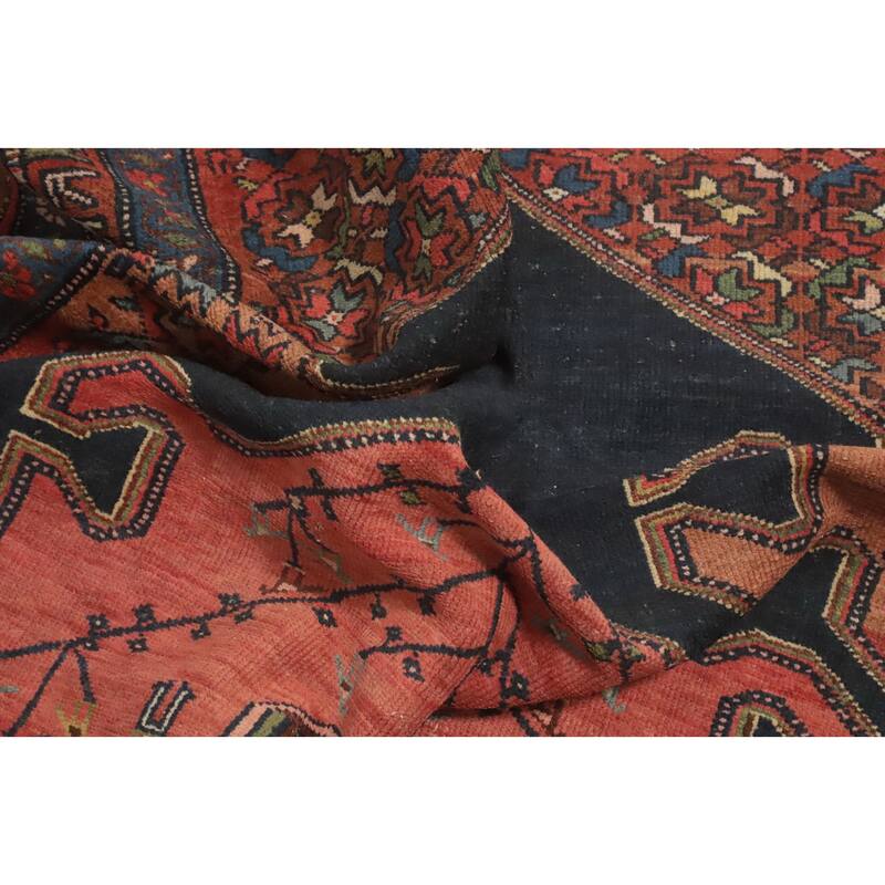 Hand Knotted Oriental 100% Wool Carpet Traditional Medallion Navy Blue & Blues Malayer Area Rug - 6' 8'' X 4' 2''