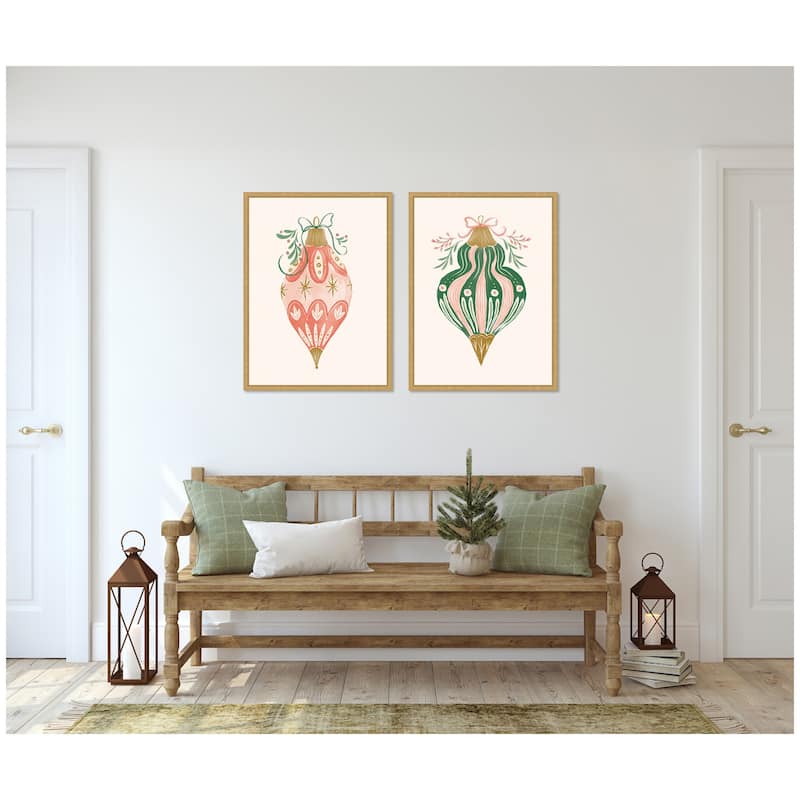 Kate and Laurel Sylvie Holiday Ornament Collection - 2 Piece Framed Canvas Art Set by Jill Labieniec
