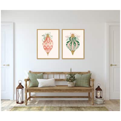 Kate and Laurel Sylvie Holiday Ornament Collection - 2 Piece Framed Canvas Art Set by Jill Labieniec