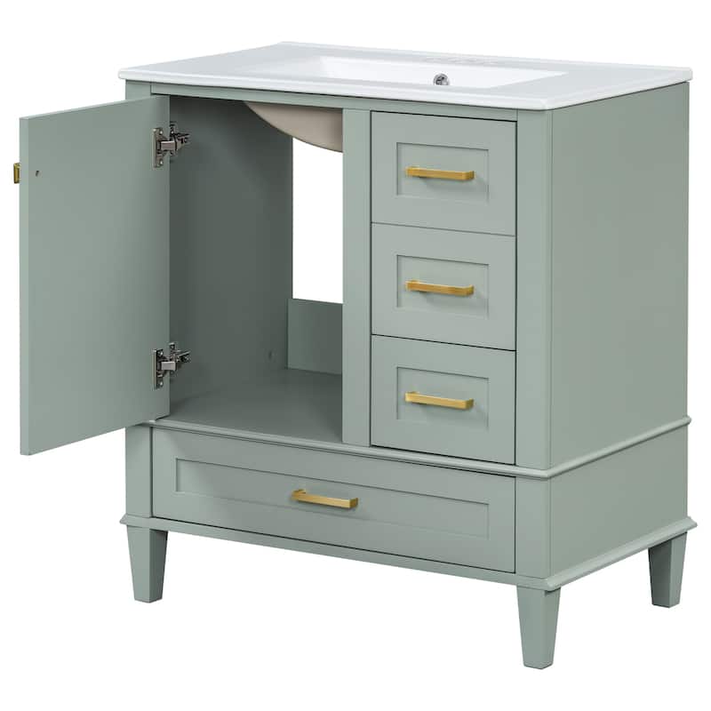 GDFStudio - Iris Wood & Ceramic Modern 30" Bathroom Vanity with Sink, Soft-Close Door & 3 Drawers