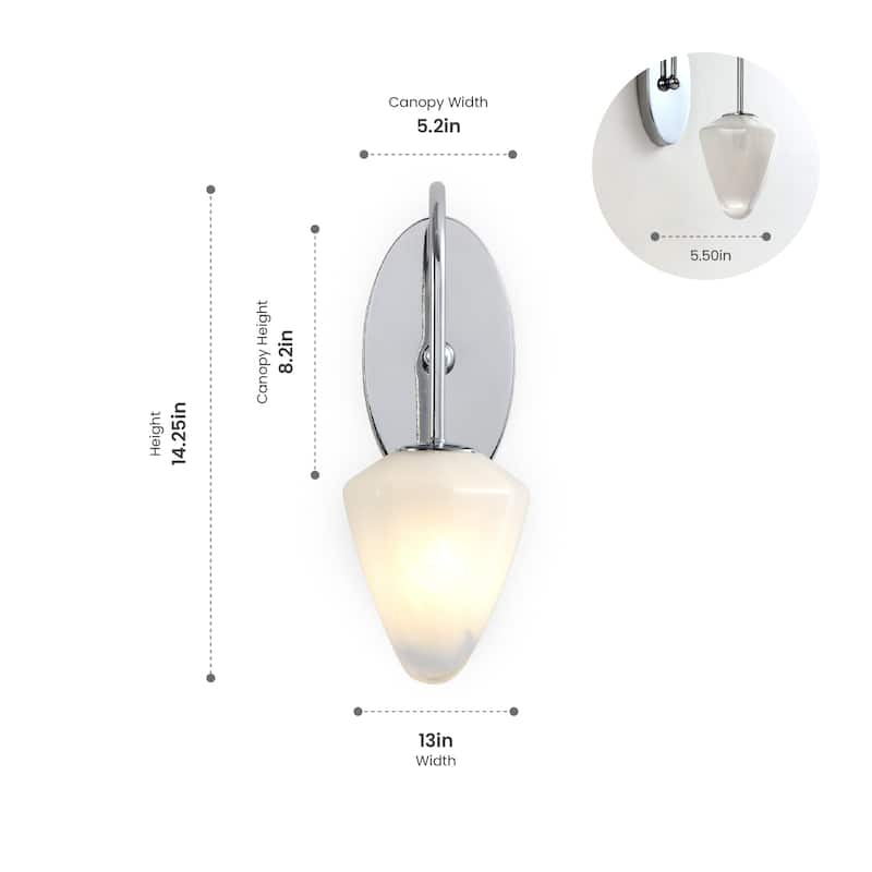 VidaLite Nimbus 1-Light Polished Nickle Wall Sconce Light With Snow White Glass Shades, Modern & Contemporary Style - 14" x 9.5"