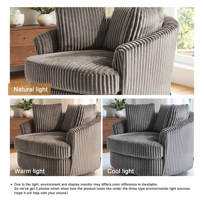 Recessed Arm Slipcovered Swivel Barrel Chair with Pillows