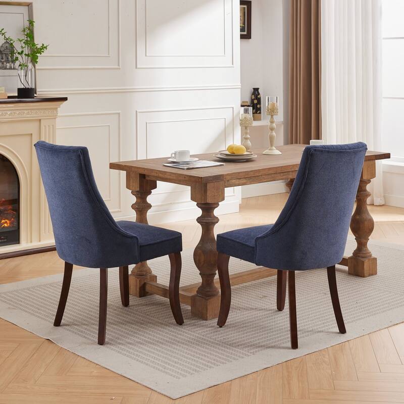 Flocking Dining Chairs Channel Kitchen Dinner Chair Comfy Fabric Upholstered Accent Chair with Curved Solid Wood Legs,Set of 2