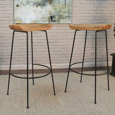 Curved Seat Wooden Barstools - 30.5" - Set of 2
