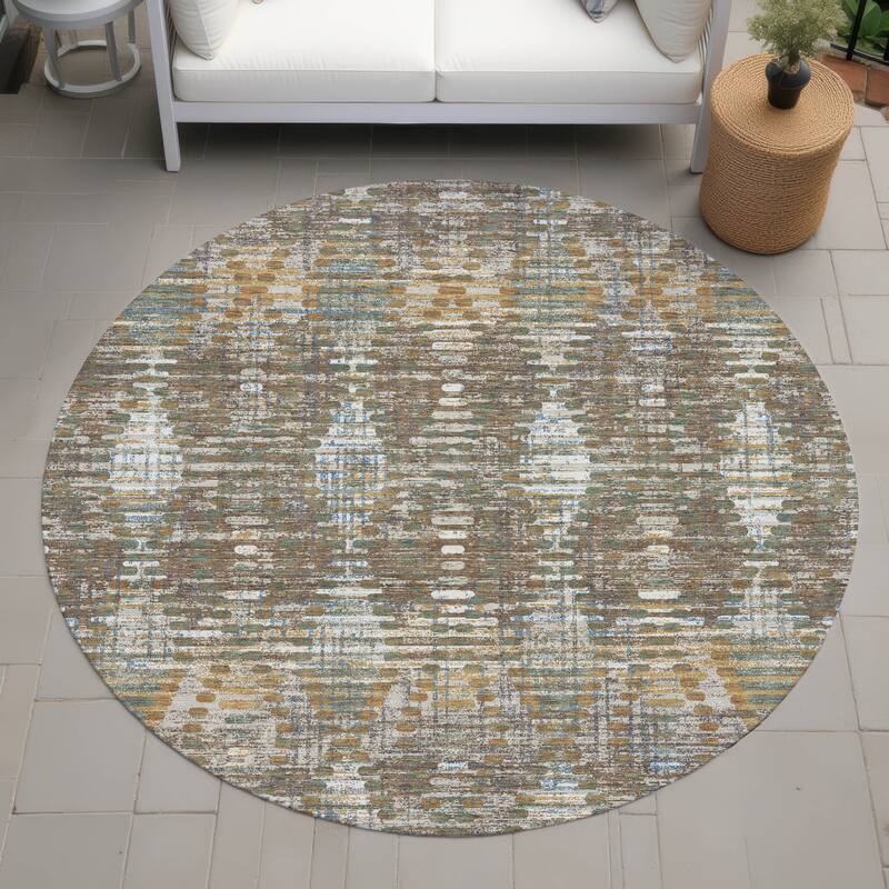 Machine Washable Indoor/ Outdoor Modern Ignacio Chantille Rug - Brown - 8' x 8'