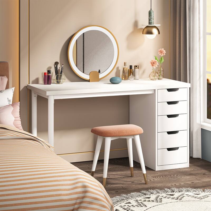 Modern Vanity Desk with 5 Reversible Drawers, Multiple Storage Makeup Desk, Christmas Gift for Home Use