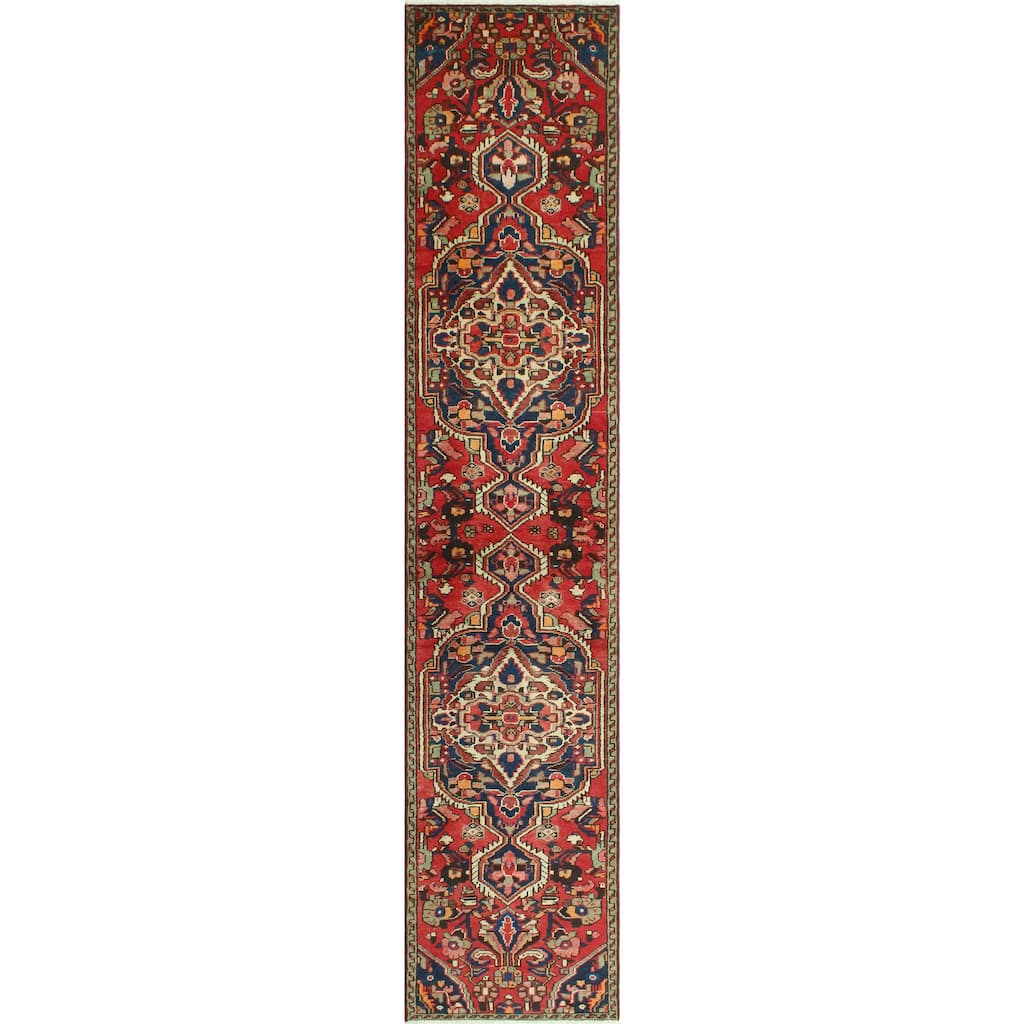 Fine Vintage Distressed Ester Rust/Navy Runner - 2'6" x 12'8"