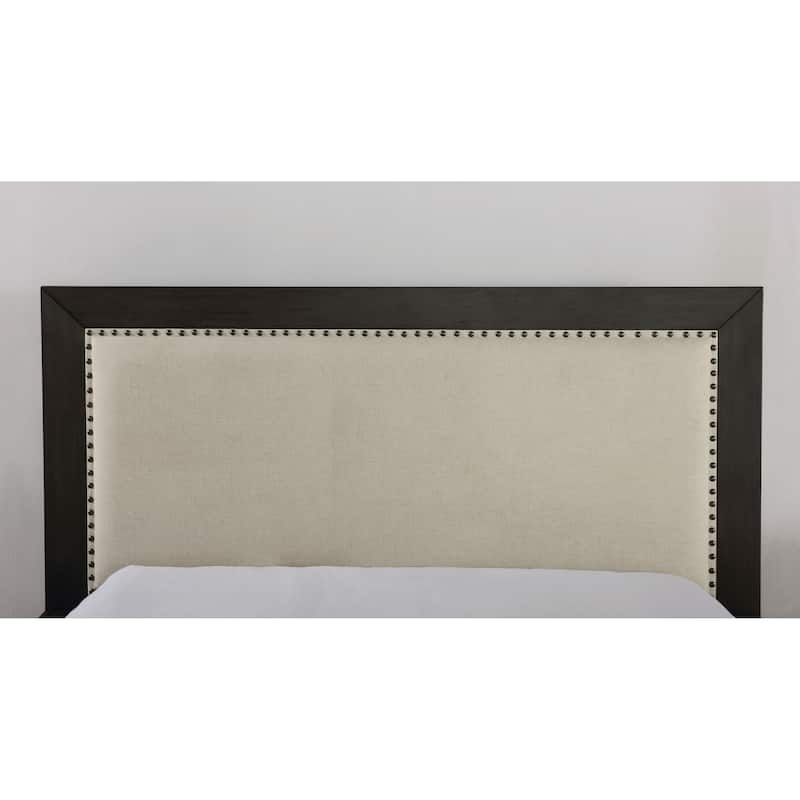 Noga Transitional Grey Solid Wood Upholstered Nailhead Trim Platform Bed by Furniture of America