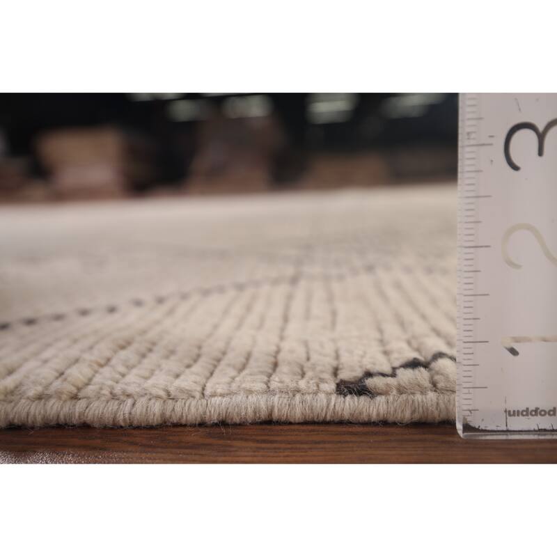 All-Over Ivory Moroccan Modern Area Rug Hand-Knotted Wool Carpet - 6'10"x 10'8"