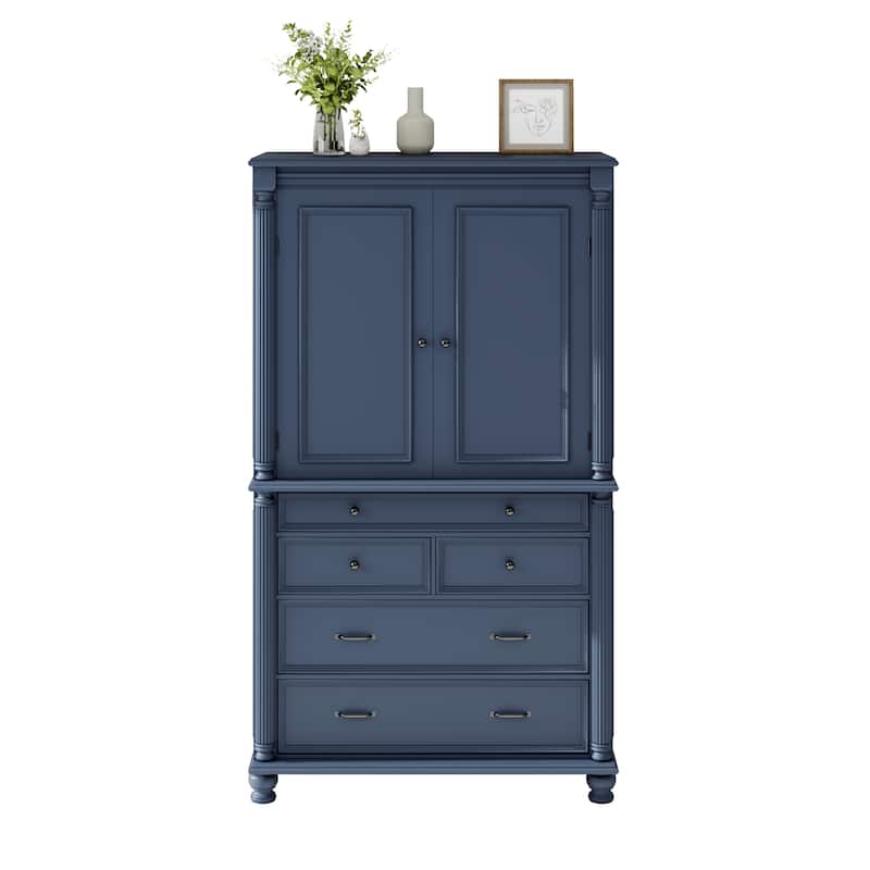 Tall Kitchen Pantry, 77.3"H - Large Storage Cabinet with 5 Drawers, 6 Door Shelves & 2 Adjustable Shelves, Freestanding