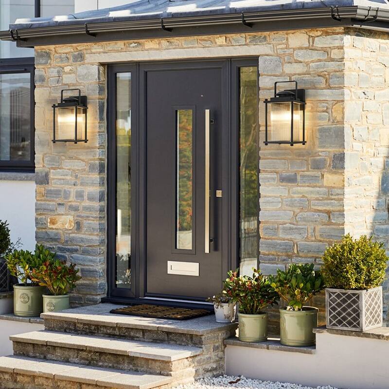 Rectangle Ribbed Glass Cage Outdoor Wall Sconce Porch Light