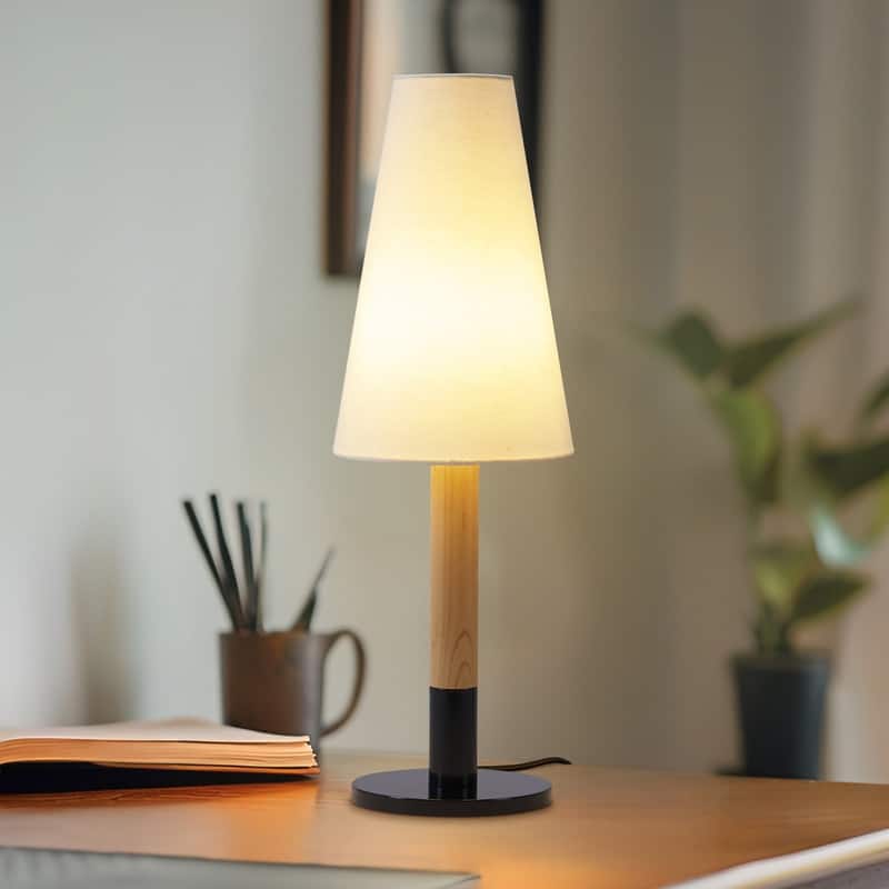 Brightech Arthur LED Oak Wood Modern Empire Dimmable Bedside Nightstand Desk Lamp