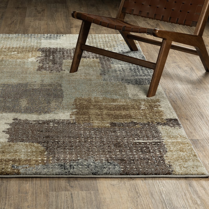 ROW Gemma Modern Layerd Block Green/Brown Area Rug - 6'7" x 9'