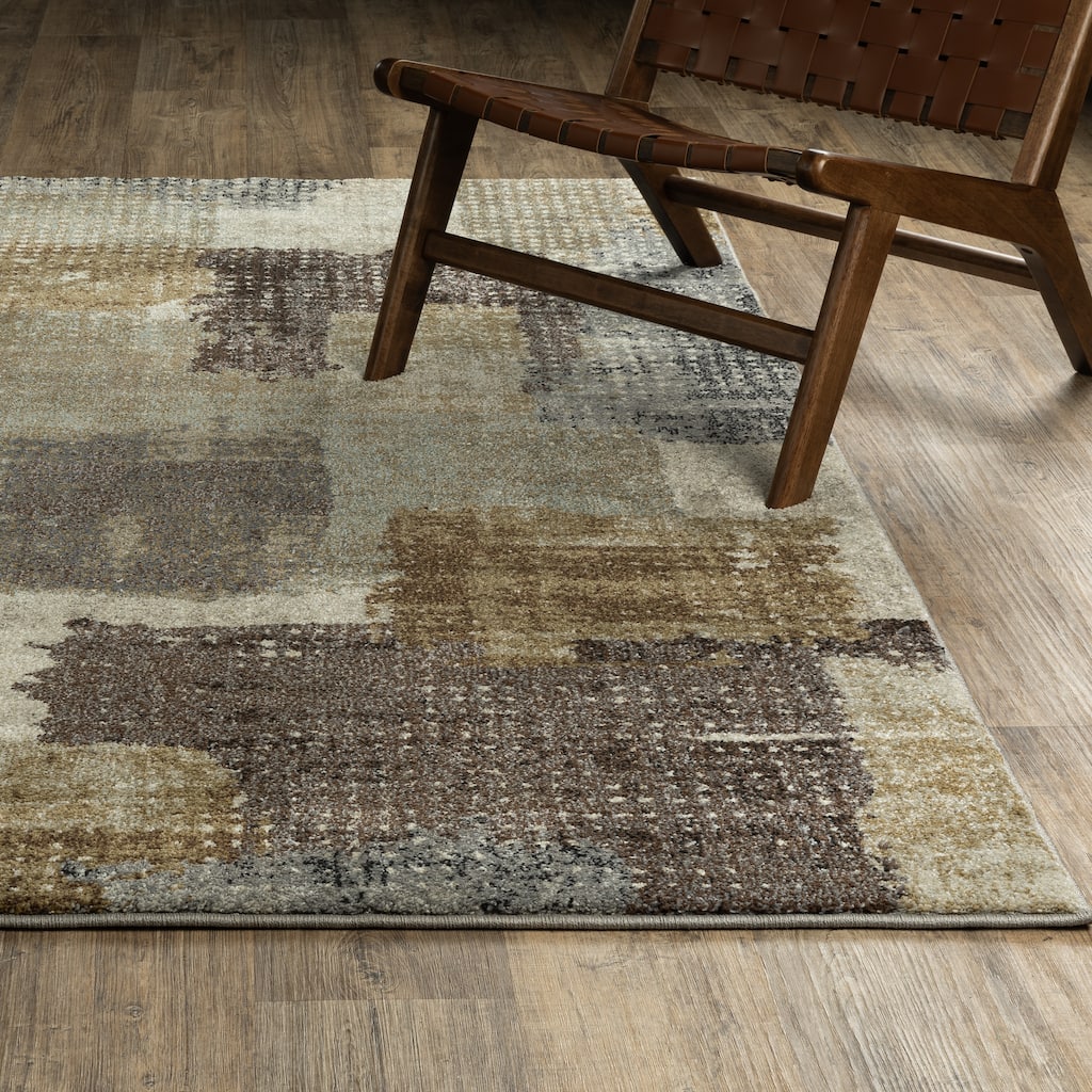 ROW Gemma Modern Layerd Block Green/Brown Area Rug