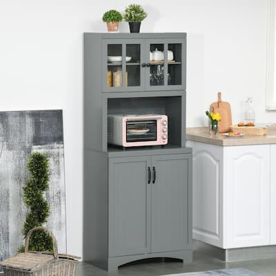 HOMCOM Accent Kitchen Buffet and Hutch Wooden Storage Cupboard with Glass Framed Door, and Microwave Space