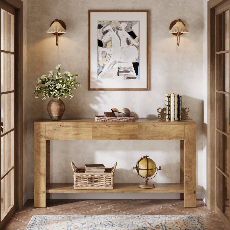Console Table with 3 Drawers, 67'' Long Sofa Table Behind the Couch with Storage Shelf
