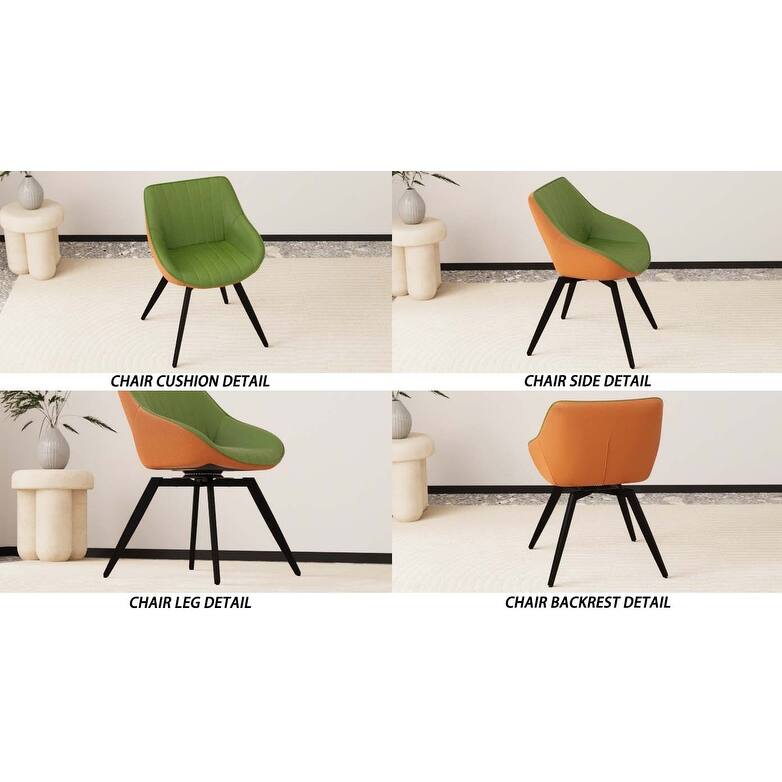 Mid-Century Modern PU Dining Chair with High-Density Foam Cushion and Curved Backrest, for Dining Room, Set of 4