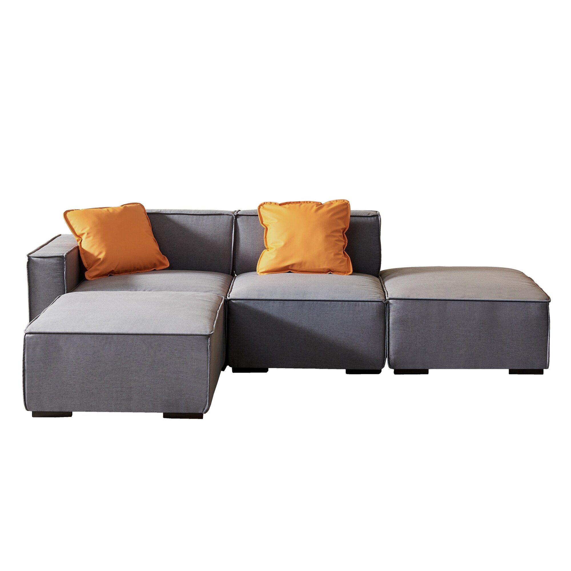 Dark Grey Linen Modular Sectional Sofa with Deep Cushions and