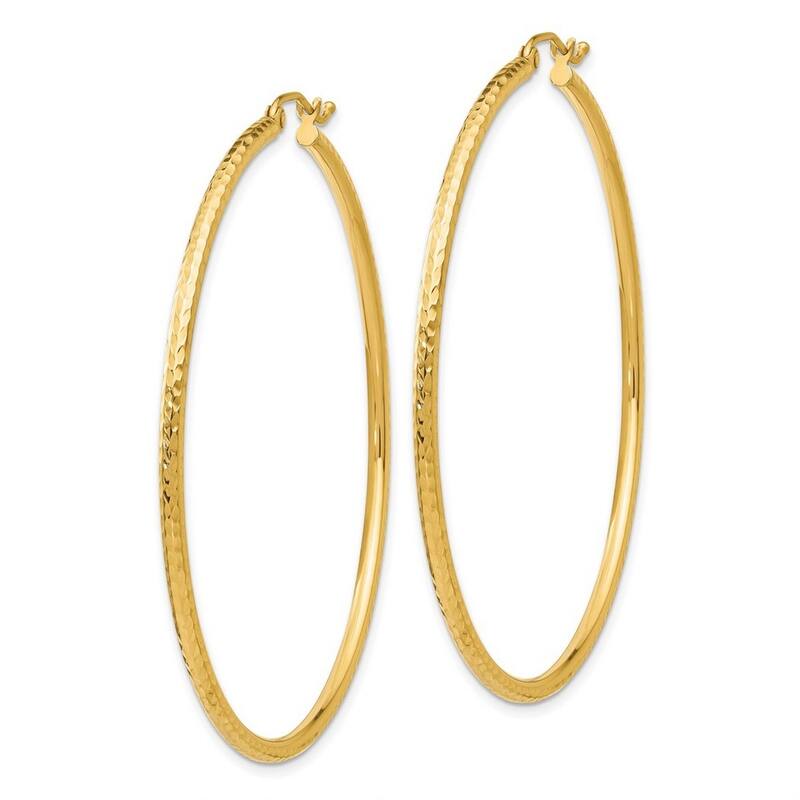 Curata 10k Yellow Gold Sparkle Cut Round Tube Hoop Earrings - 55mm