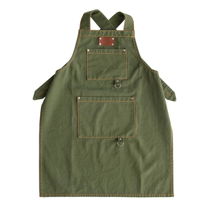 Cotton Canvas Cross Back Apron with Pockets & Rivets, Green