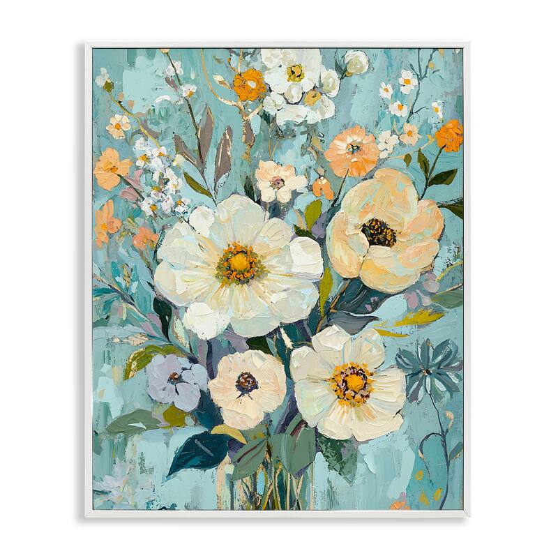 Stupell Mixed Cream Flowers Arrangement Framed Giclee Art Design By Franklyn Gregory - 16 x 20 - White