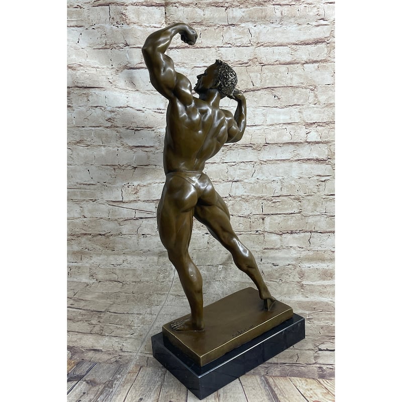 Bodybuilder Muscle Iron Man Athlete Bronze Statue Sculpture Trophy 21 Inches X 10 Inches