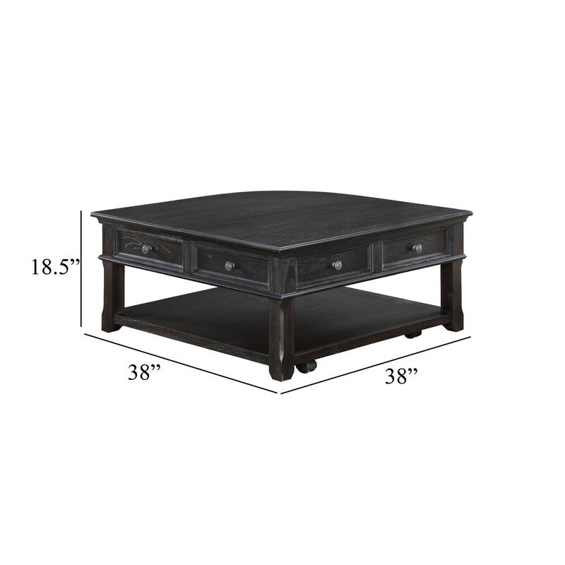Riel Cocktail Coffee Table w Storage, 38 Inch Lift Top, Charcoal Black