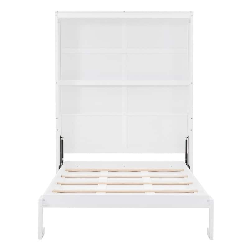 Wood Full Size Murphy Bed Wall Bed with Shelves &Mattress Holder for ...