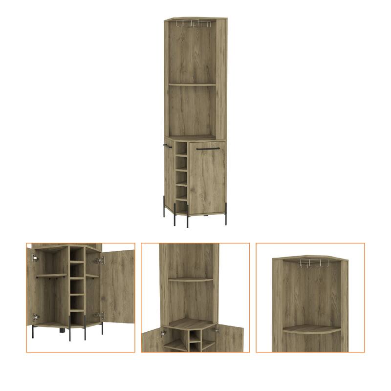 HomeRoots 71" Natural Wood Corner Bar Cabinet With Two Doors