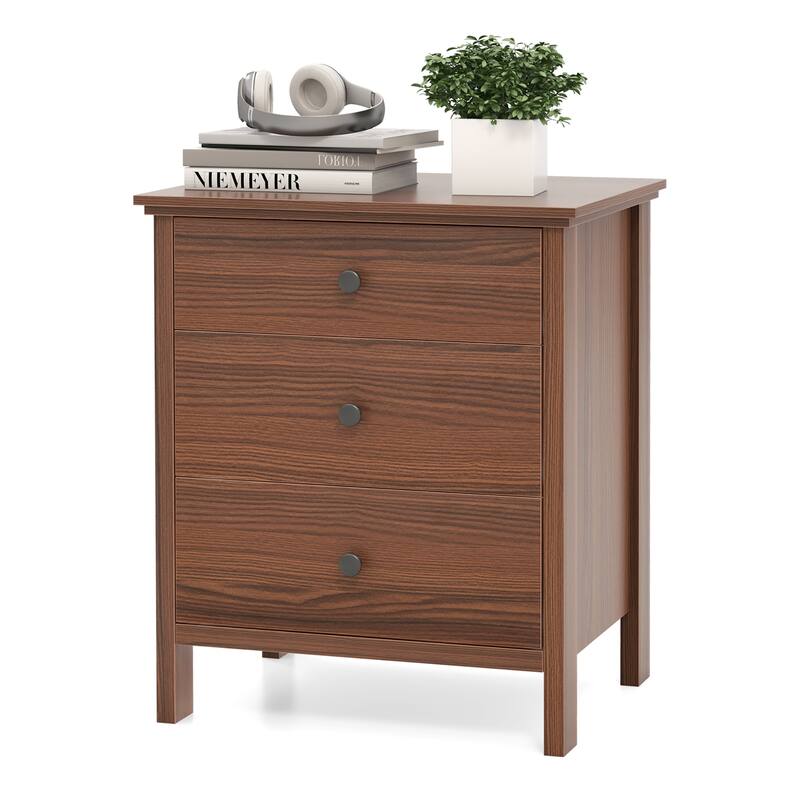 Gymax 3-Drawer Nightstand Wooden Bedside Table Modern Side End Table - Brown - MDF