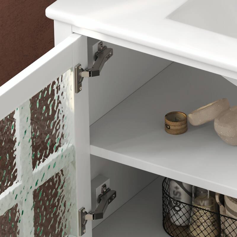 36" Bathroom Vanity with Ceramic Sink, Adjustable Shelf and Open Shelf, Solid Wood Legs, Waterproof Painted Finish