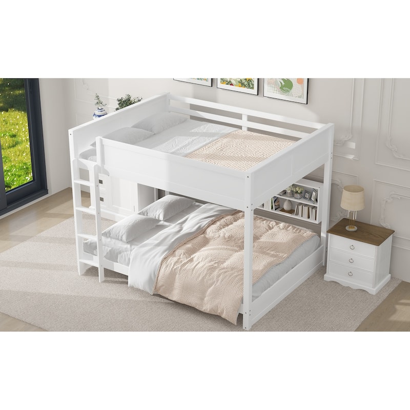 Queen over Queen Solid Wood Bunk Bed with Storage