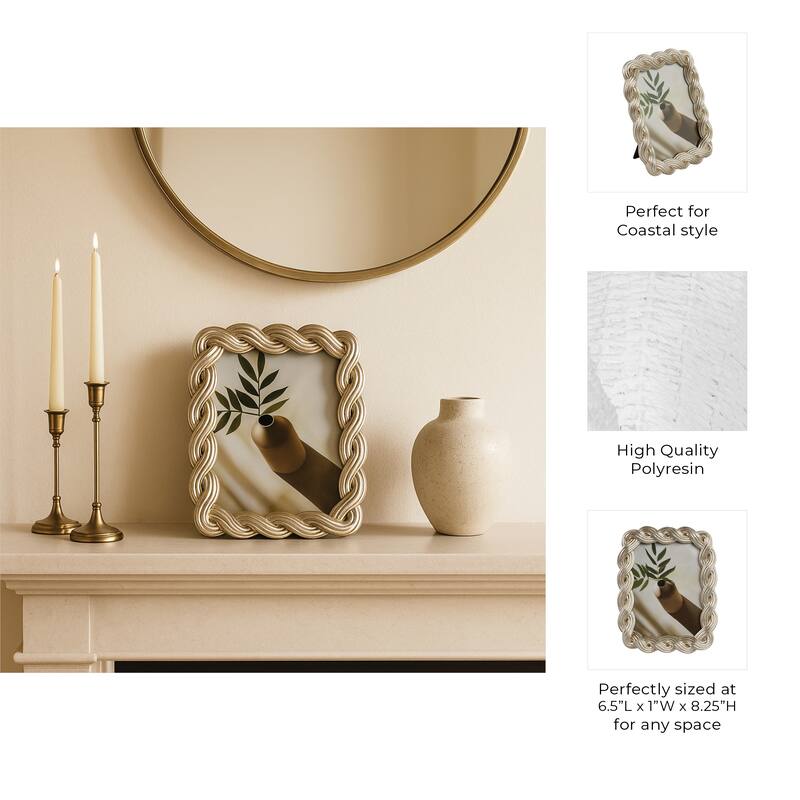 Decorative Resin and Glass Frame Twisted Rope Design - 5"x7", Gold