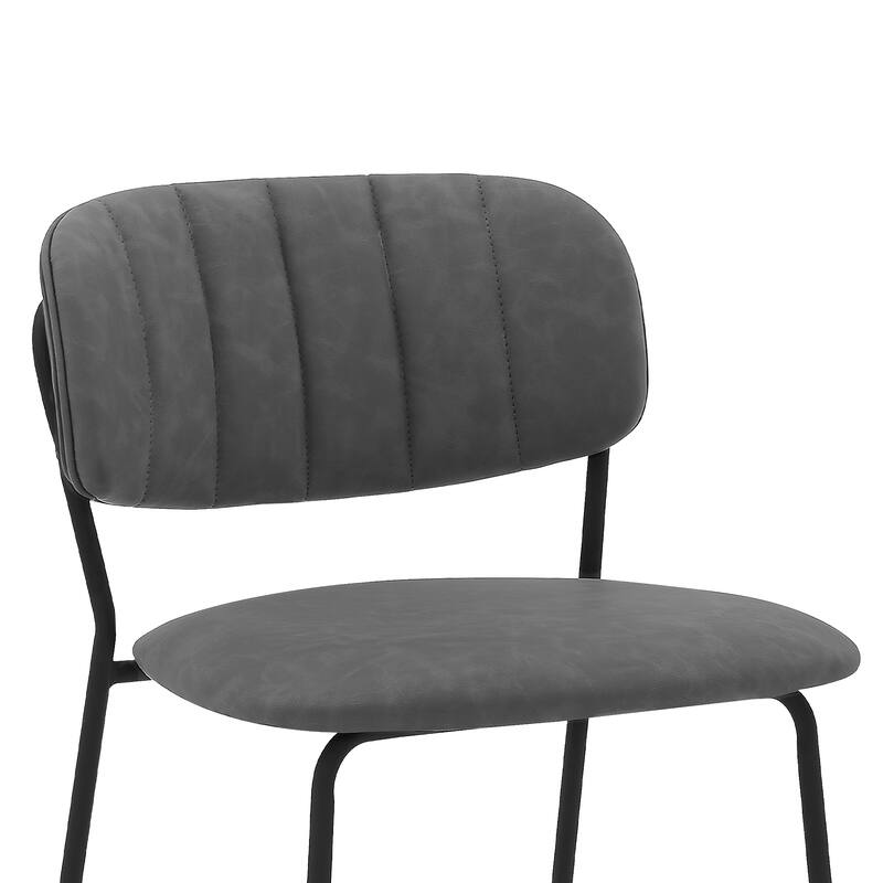 Carlo 26" Counter Stool, Gray Faux Leather and Black Metal