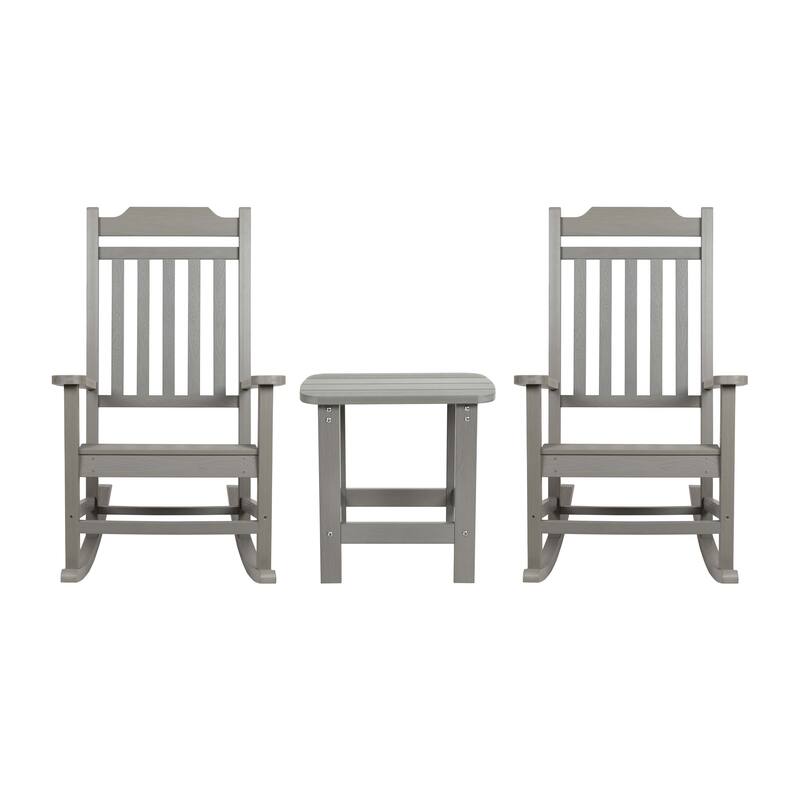 Set of 2 Indoor/Outdoor Poly Resin Rocking Chairs with Side Table - 25.625"W x 35"D x 42"H