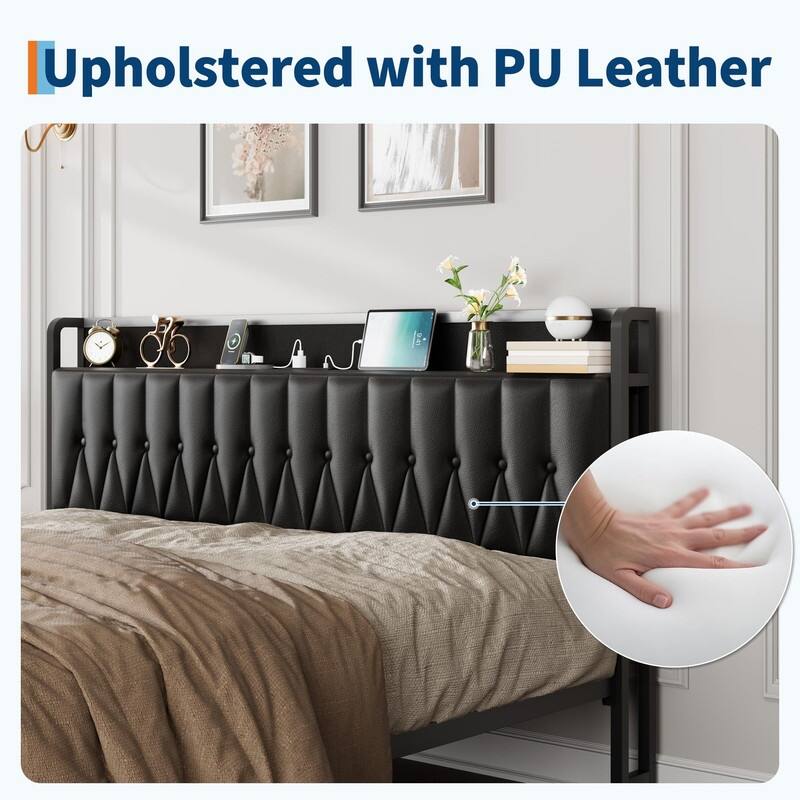 Faux Leather Upholstered Bed Frame with USB Ports