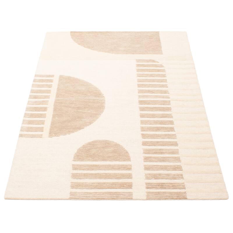 ECARPETGALLERY Hand Tufted Timeless Cream Wool Rug - 5'1 x 7'7