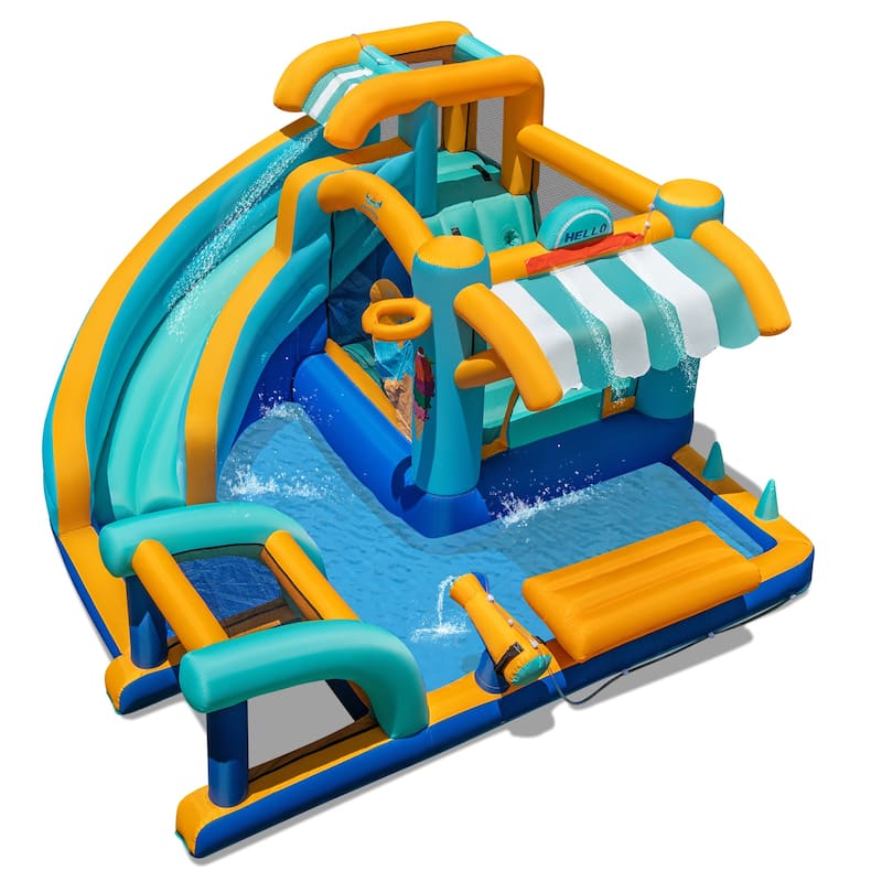 Ice Cream Party Bounce House with Slide and Jumping Area Water Cannon Basketball Football Ring Toss - 149” x 144” x 80”