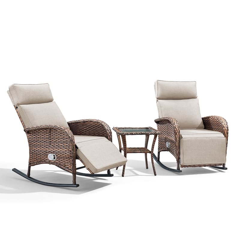 Meyreso Wicker Rocking Reclining Chaise Lounge with Adjustable Backrest & Footrest