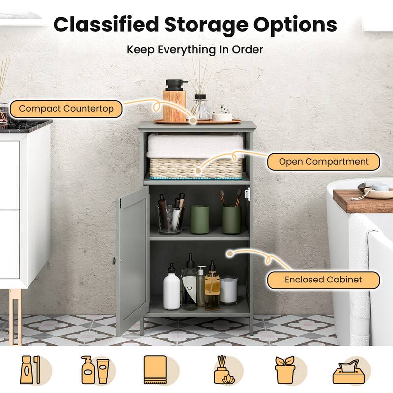 Bathroom Freestanding Adjustable Shelf Floor Storage Cabinet