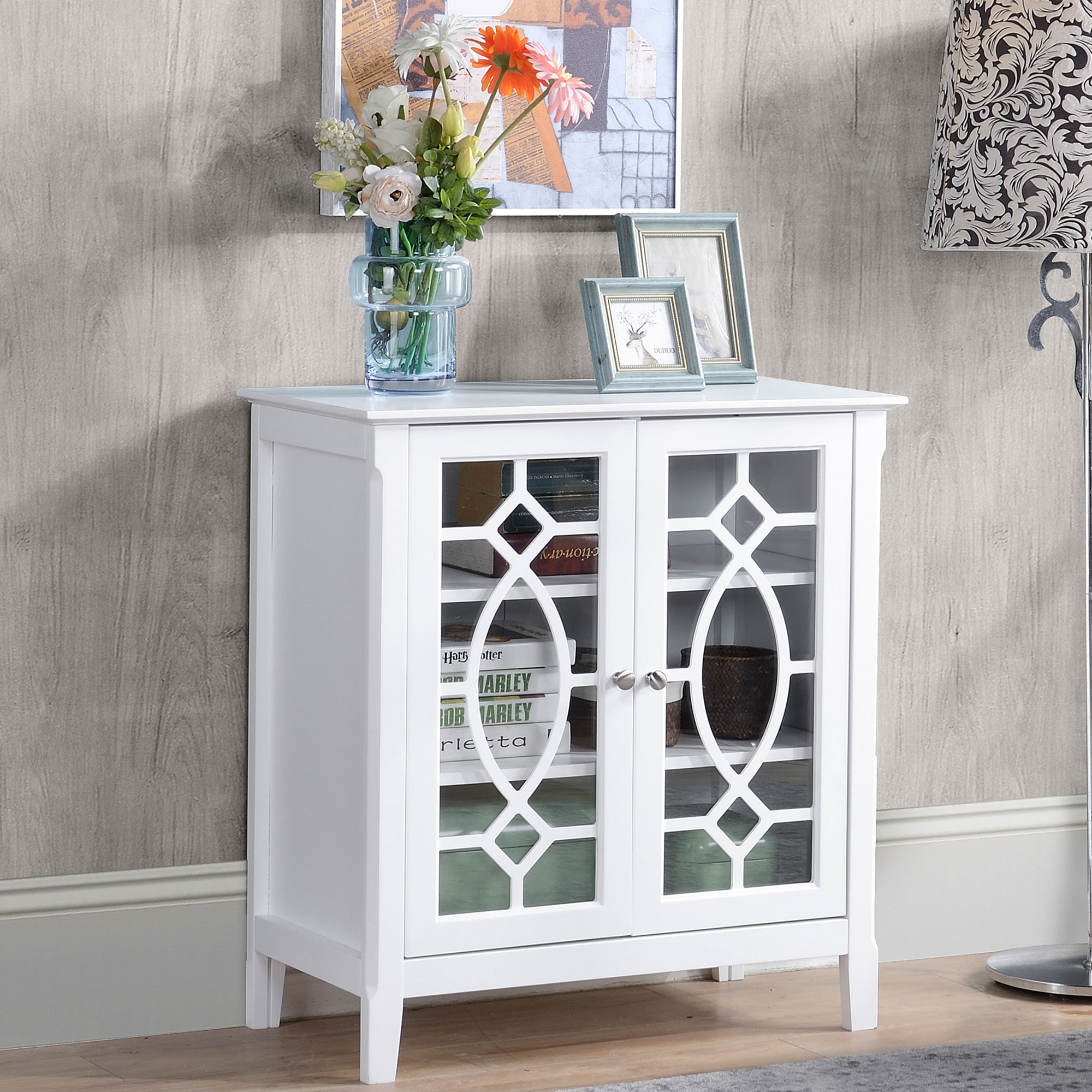Versatile Double Glass Door Accent Storage Cabinet Featuring Adjustable Shelves for Kitchen Dining and Living Room Use Bed Bath Beyond 42019926