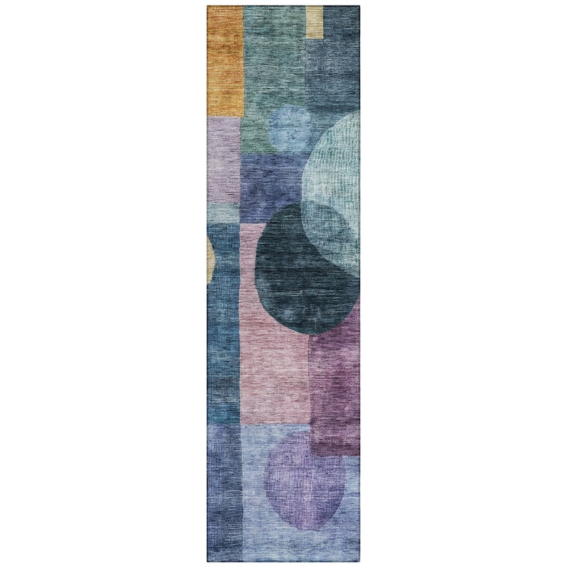 Machine Washable Indoor/ Outdoor Abstract Geo Chantille Rug